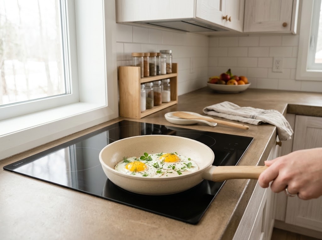 Non-Stick Ceramic Frying Pan with Wood Handle | Non-Toxic Skillet for Home Cooking