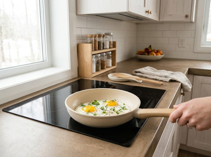 Non-Stick Ceramic Frying Pan with Wood Handle | Non-Toxic Skillet for Home Cooking