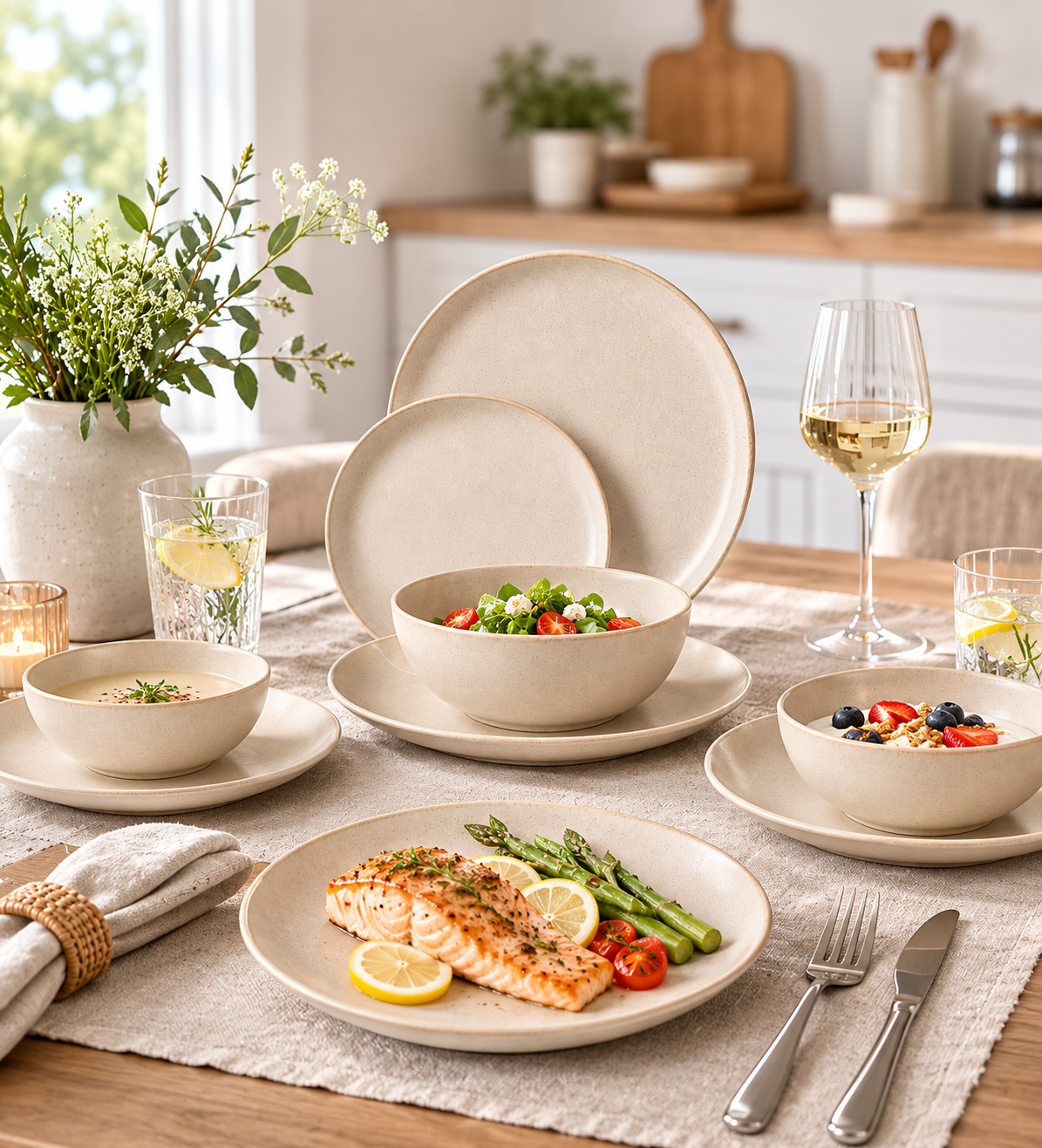 Modern Porcelain Dinner Set with Plates & Bowl